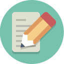 Round icon with a pencil and a paper
