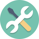 Round Icon with a wrench and a screwdriver
